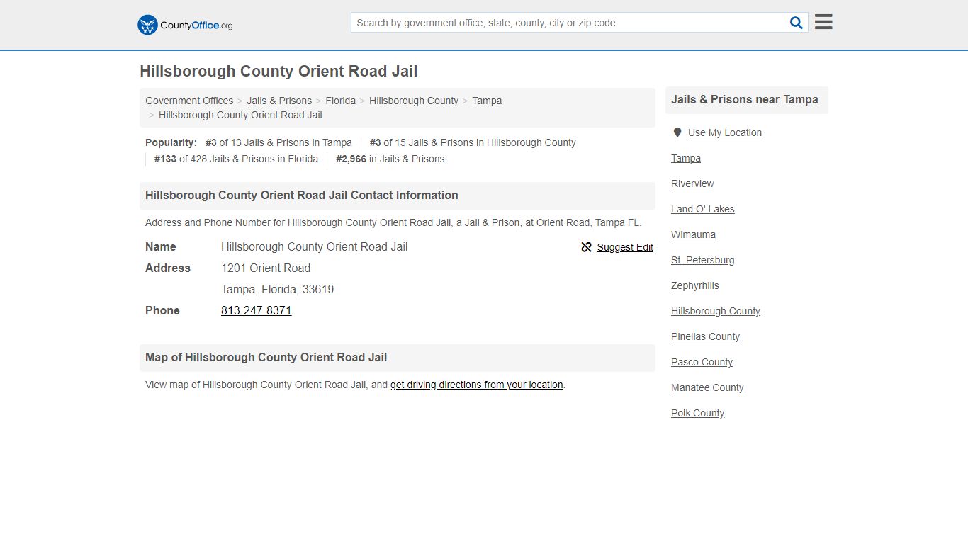 Hillsborough County Orient Road Jail - Tampa, FL (Address and Phone)