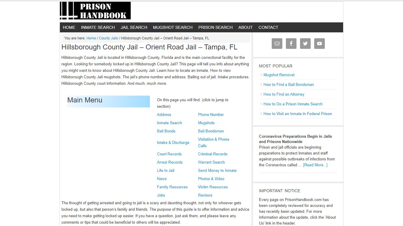 Hillsborough County Jail – Orient Road Jail – Tampa, FL